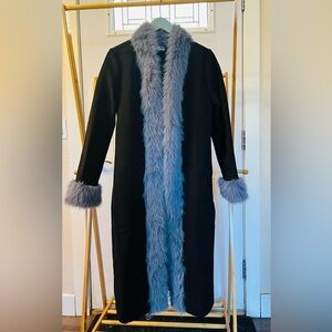 black coat with faux fur trim